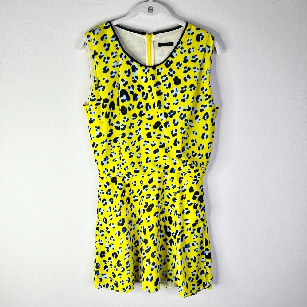 Sisley Dress Women‎ 8 Yellow Neon Cheetah Print Blouson Mini Boho Festival NWOT